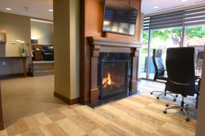 Bernier Suite boardroom fireplace